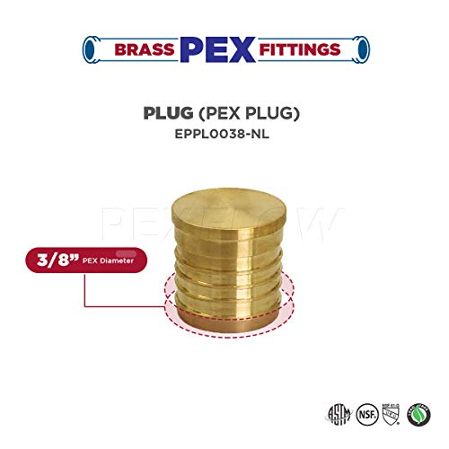 Pexflow EPPL0038-5 PEX Barb Plug End Cap Pipe Fitting, 3/8", Brass, 5 piece - Thumbnail 3