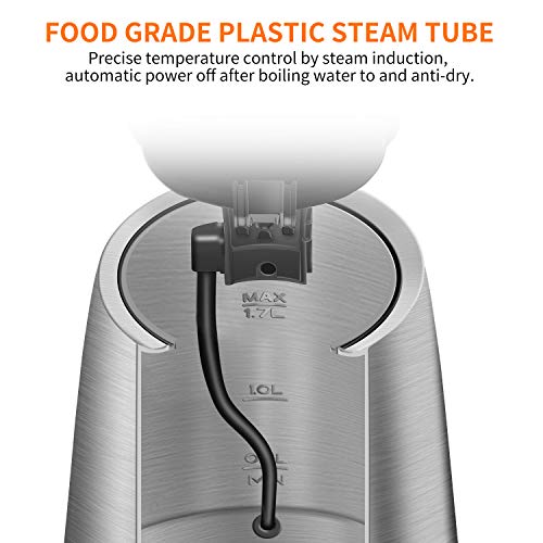 Electric Kettle, 1.7L BPA-Free Stainless Steel Water Kettle Tea Kettle with Cordless Auto Shut-Off & Boil-Dry Protection, 1500W Fast Boiling, FCC & FDA Approved