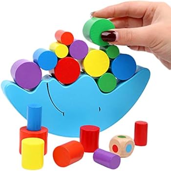 Wooden Stacking Blocks Balancing Games , Moon Equilibrium Puzzles Toy , Preschool Early Educational Parent-Child Interaction Sorting Games for Toddler , Kids , Children
