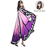 SIPU Butterfly Wings for Women,Monarch Soft Butterfly Fabric Shawl Fairy Wings Cape Halloween Decor Costume Accessory with Lace Mask Pink Purple
