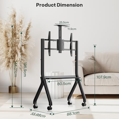 Sylvox TV Stand with Wheels for 42 to 55 inch Outdoor TV 40 kg/88 lbs 360° Locking Wheels Max VESA 700 x 500 mm for Outdoor, Apartment, Office, Home