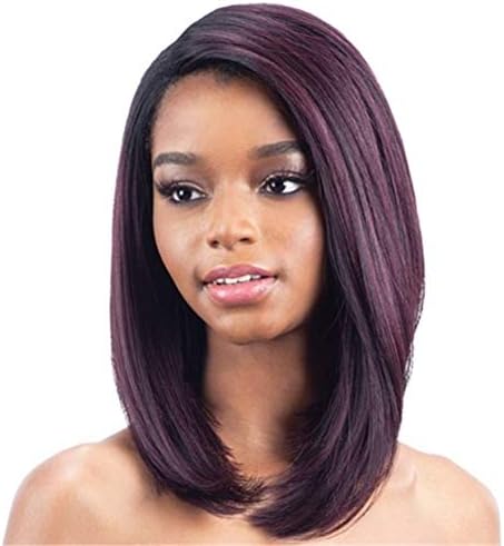 Heat resistant wig silky straight purple synthetic lace front wig for women short bob hair replacement wig half hand tied
