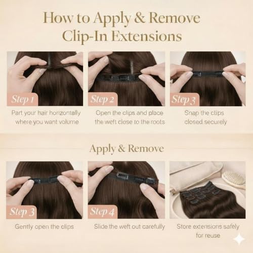 Luxury Clip In Hair Extensions Human Hair, 100% Remy Human Hair, Invisible Clips, Natural Volume & Length, Reusable Premium Hair Extensions (#1B Soft Black, 20 inch-80g)