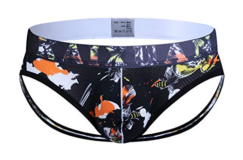 ARCITON Men's Low Rise Jock Strap Printed Thong Underwear X-Large(Waist: 32"- 35") Busy Bee