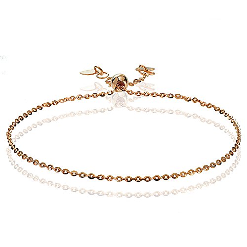 Bria Lou 14k Rose Gold 1.4mm Italian Diamond-Cut Cable Adjustable Chain Bracelet, 7-9 Inches