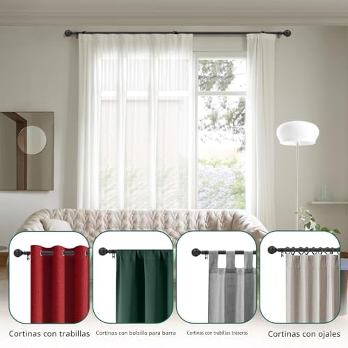 Curtain Rods for Eyelet Curtains Black Curtain Rod Small Curtain Rod Includes Round Finial Rings Brackets and Accessories for Living Room and Bathroom Black 84-290CM