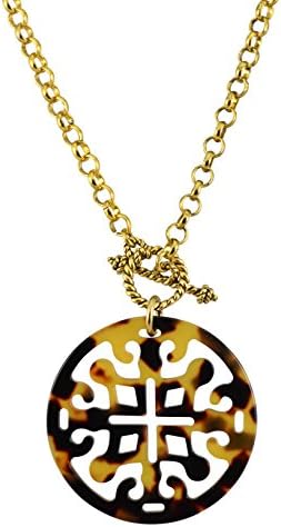 Lorren Bell Tokyo False Tortoise Shell Filigree Pendant Necklace, Antique Goldtone, 17"