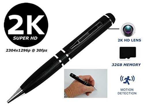 Click Here to See More Images 2K (1296p) Spy Pen HD Hidden Camera Camcorder with Loop Recording mini covert camera pen DVR Hidden Nanny cam with motion detection (32GB Internal Memory)