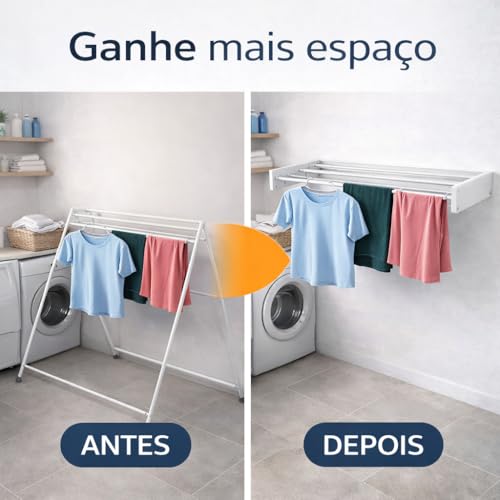 Varal de Parede Retrátil Dobrável 80cm Branco | 5 Varetas, Alumínio