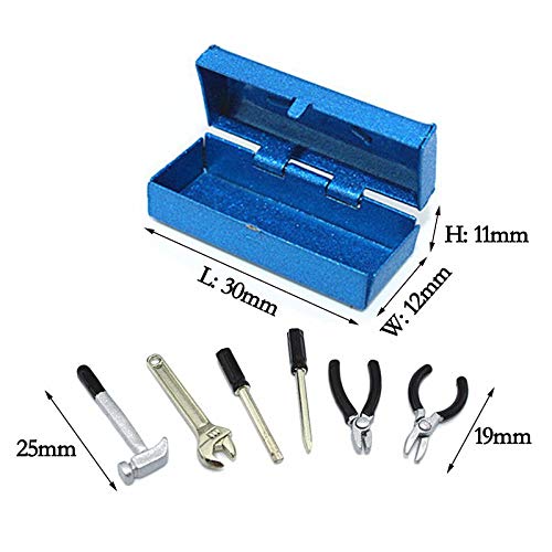 Que-T Mini Hammer Wrench Screwdriver Tools Box 1:10 Accessories Car Truck Decor Parts for CC01 Axial SCX10 D90 D110 TF2 TRX-4 RC Car (Blue)