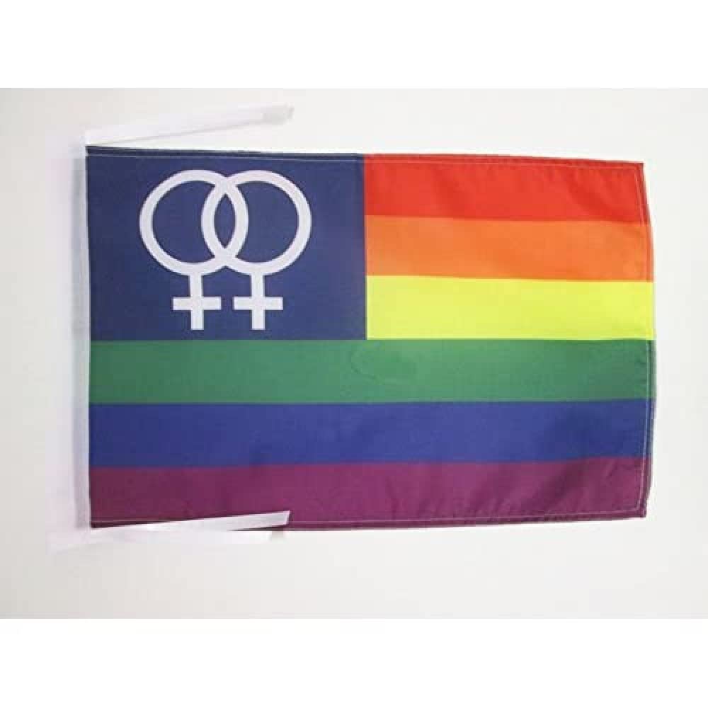AZ FLAG - Rainbow Double Venus Flag - 18'' x 12'' - 100% Polyester Lesbian Pride Small Banner with Two Cords - Fade Resistant - Vivid Colors - 18x12 in - 45x30 Cm