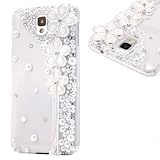 EVTECH(TM) 3d Handmade Crystal Pearl Flower Design Diamond Rhinestone Clear Case Cover (Samsung Galaxy Note 4)