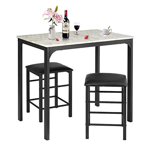 COSTWAY 3 Pieces Dining Table Set, 2 Person Kitchen Breakfast Table and