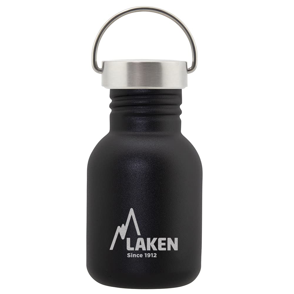 LAKEN Unisex - Adults Heavy Duty Stainless Steel Bottle 0.35L Black with Vintage Lid 0.35L