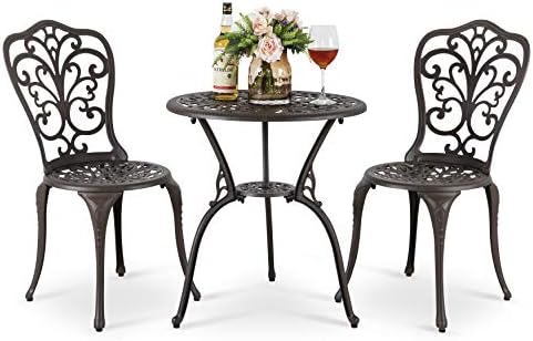 Nuu Garden 3 Piece Cast Aluminum Outdoor Bistro Set With Umbrella Hole Patio Furniture Set Of 3 Round Bistro Table Set Dark Bronze Chilehuerta Cl