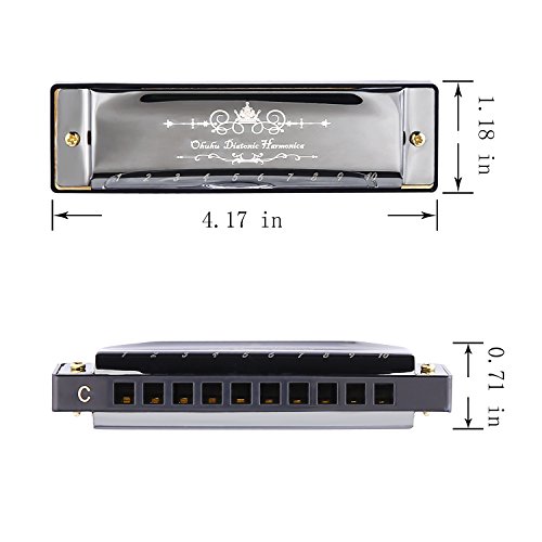 image for Diatonic Harmonica Ohuhu 10 Hole 20 Tones Blues Harmonica with Case, K