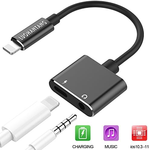 LUOHANTANG 3.5 mm Audio + 2.4A Quick Charge Magic sound Headphone Adapter Lightning Splitter Apply to iPhone X / iPhone 8 / iPhone 8 Plus / iPhone 7 / iPhone 7 Plus (black gold)