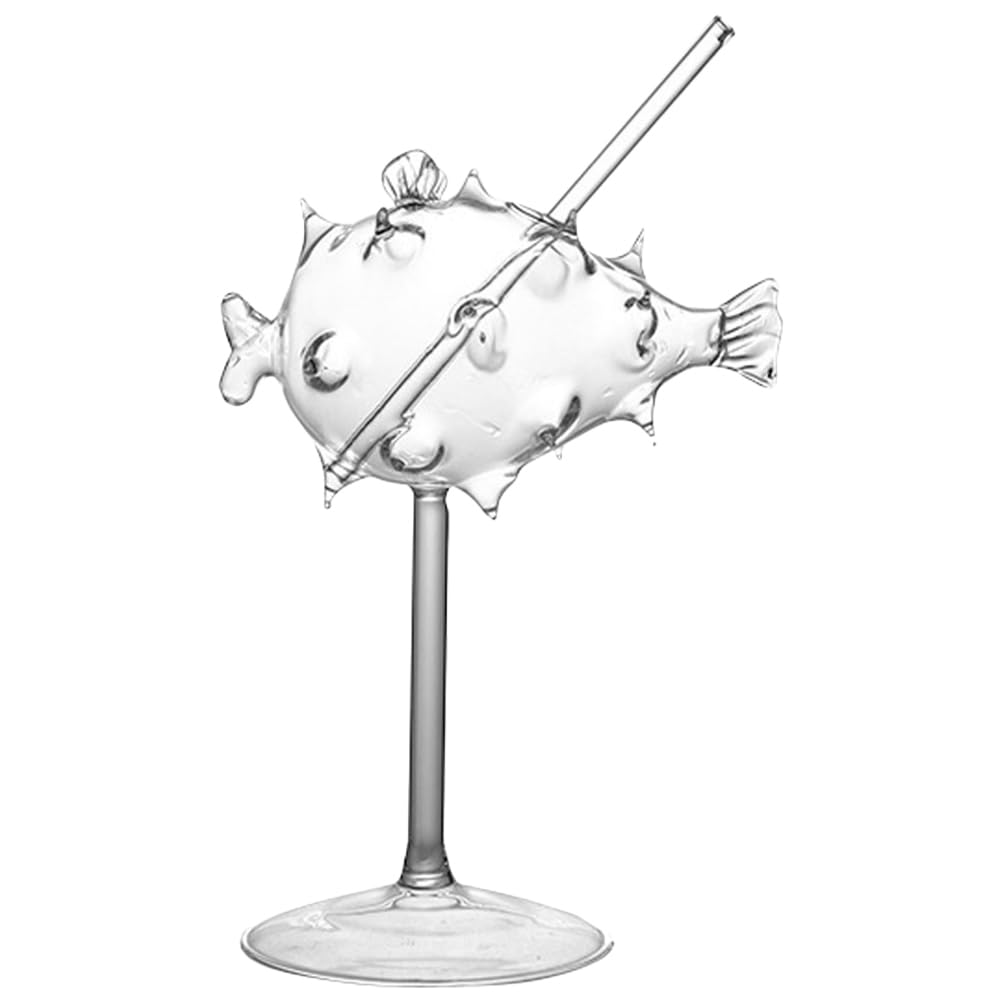 Healeved Globefish Shape Cocktail Glass Creative Pufferfish Wine Goblet Transparent Glass Cup for Party Banquet Home Bar Use 7.48X5.91X3.15In