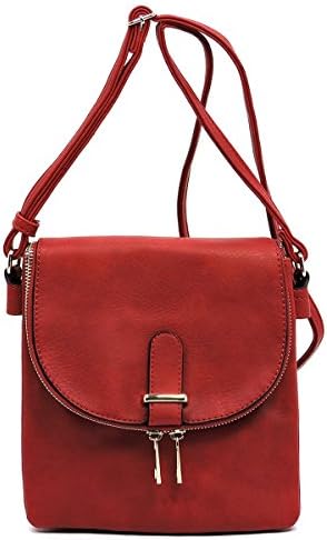 Multi pocket Crossbody bag with flap handbag Clutch Phone and Wallet Purse (RED)