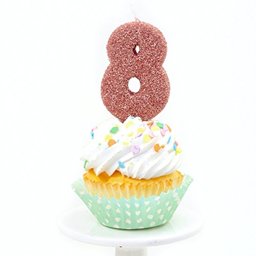 Number Eight (8) 3" Rose Gold Glitter Birthday Candle or Anniversary Cake and Cupcake Candle (Eight Birthday Candle)