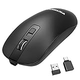 VicTsing Rechargeable Wireless Mouse, 2.4G Silent Computer Optical Mouse Portable & Slim with USB C Adapter, USB Receiver, 3-Level Adjustable DPI, Compatible with PC, Laptop, Notebook, Computer(Black)