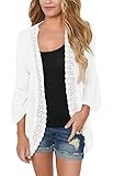 PRETTODAY Women's Lace Chiffon Cardigan Loose Kimono Blouse Top (Large, White)