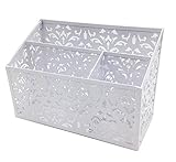 EasyPAG Decorative 3 Compartment Desk Organizer Office Supply Caddy , 8-1/2 X 4 X 4 inch ,White
