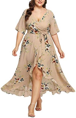 ♛TIANMI Women Summer Plus Size Casual Short Sleeve V-Neck Boho Flower Bohemian Party Maxi Dress，Women for Skirt