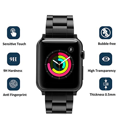 Hianjoo Tempered Glass Screen Protector 3D Curved Full Coverage Anti-Scratch Compatible with Apple Watch 42mm Series 3/2/1 - Black Edge [2-Pack] - Thumbnail 5