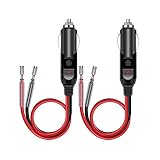 YONHAN 2-Pack 12V Fused Replacement Cigarette Lighter Male Plug with Leads & LED Light & Extension Cable