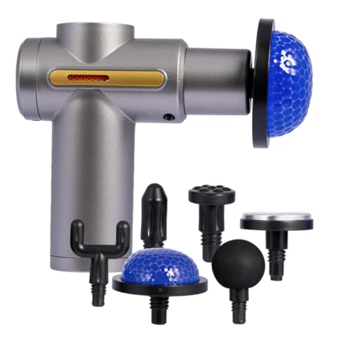 Power Therapy Pistola De Masaje Muscular con 6 Cabezales Intercambiables, Portátil, Frío y Calor, 6 Niveles de Intensidad, Recargable USB Tipo C, Masajeador Muscular Inalámbrico Gris Metálico