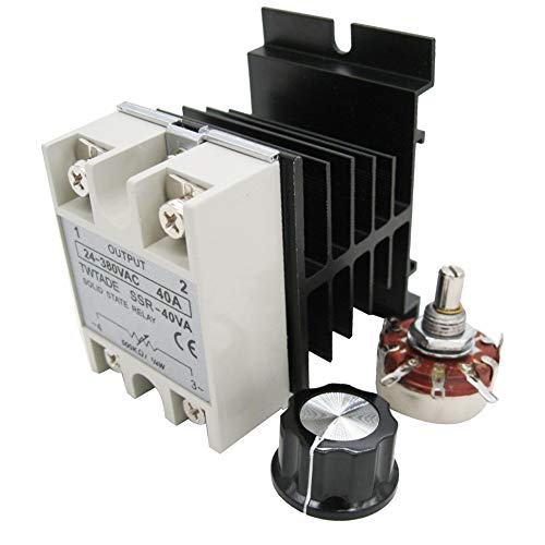 TWTADE SSR-40VA 500K ohm 1/4W to 24-380VAC 40A Single Phase Solid State Relay Resistance Voltage Regulator Authorized+Heat Sink+potentiometer+A knob