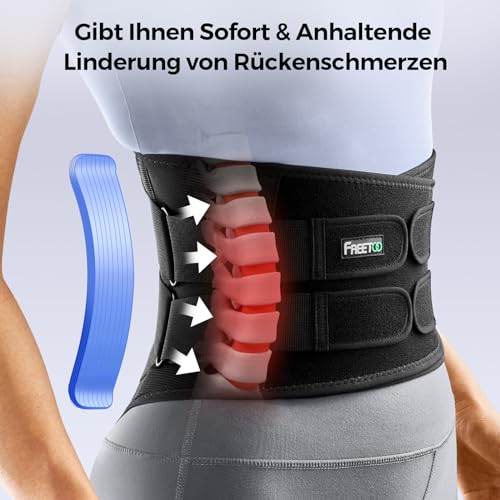 FREETOO Back Support Belt with 7 Metal Supports, Comfortable Back Brace for Men and Women with Removable 3D Lumbar Pad for Lower Back, LWS, Breathable Back Strap for Work and Sports