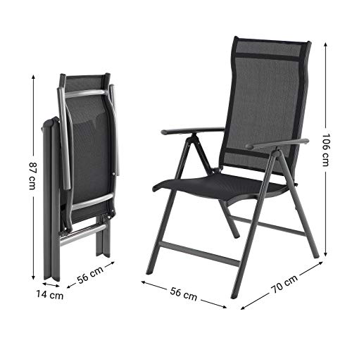 SONGMICS Gartenstuhl 2er Set, Klappstuhl, Outdoor-Stuhl, mit Metallgestell, 8-Fach verstellbare Rückenlehne, bis 150 kg belastbar, schwarz GCB29BK – Bild 8