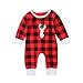 Charm Kingdom Newborn Baby Boys Girls Long Sleeve Christmas Deer Print Plaid Romper (12-18 Months)
