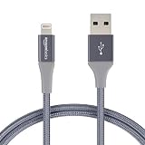AmazonBasics Double Braided Nylon Lightning to USB Cable, Advanced Collection, MFi Certified iPhone Charger, Dark Grey, 3 Foot