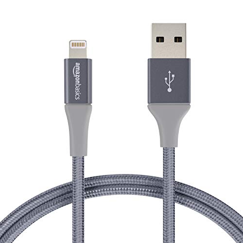 Cable Lightning a USB de nailon trenzado doble de Amazon Basics, colección avanzada, cargador de iPhone de Apple con certificación MFi, gris oscuro, 3 pies