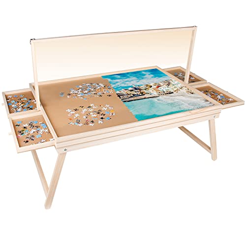 Wooden Puzzle Board with LED Light Bluconneco Jigsaw Puzzle Table