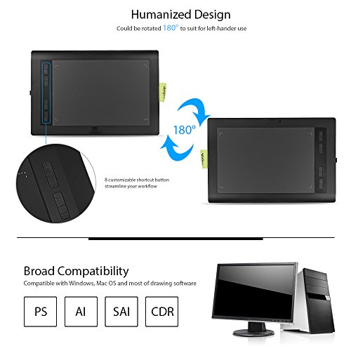 Graphic Tablet AP1060 10 x 6 inch 8 Hot Keys 2048 Level with Battery-free Stylus Passive pen for Windows 10/8/7 &Mac OS,Artist Designer,Amateur Hobbyist,Gift for Kids - Thumbnail 3