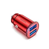 AINOPE Car Charger, 4.8A All Metal Car Charger Adapter Dual USB Port Fast Car Charging Mini Flush Fit Compatible with iPhone Xs max/XR/x/7/6s, iPad Air 2/Mini 3, Note 9/Galaxy S10/S9/S8 - Red