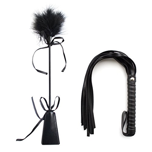 Love Flirting Whip Feather Tickler Leather Hand Spanking Slapper with Faux Leather Floggers Whip