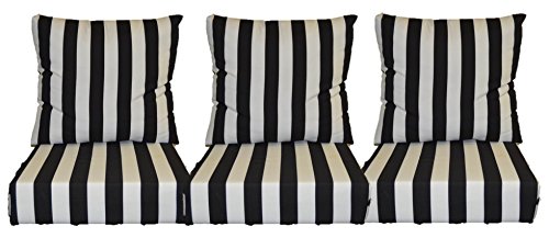 Black and White Stripe Cushions for Patio Outdoor Deep Seating
Furniture Sofa / Couch - Choice of Size (SEAT CUSHION - 24" W X 25" D /
BACK CUSHION - 24" W X 21" D)
