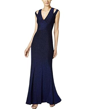 Womens Metallic Cut-Out Evening Dress Blue 6
