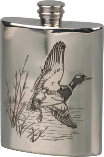 6oz Pinder Bros Pewter Hip Flask "Duck" with Funnel / Handmade In Sheffield