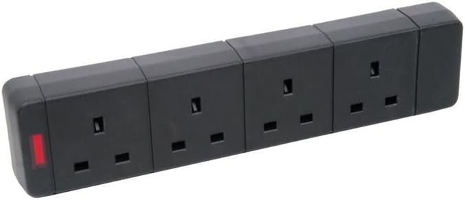 MERCURY 4 Gang Trailing Socket Black 13A with Neon 429.651UK