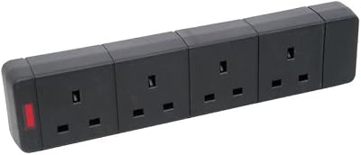 MERCURY 4 Gang Trailing Socket Black 13A with Neon 429.651UK