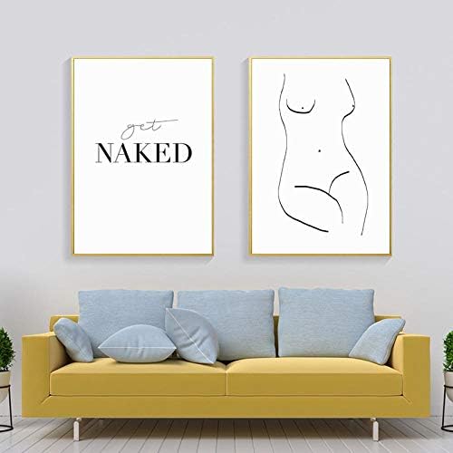 Swallow Modern Canvas Painting Line Art Print Get Naked Quotes Posters Female Figure Drawing Bathroom Decor Pictures-50x70cmx2 pcs no frame
