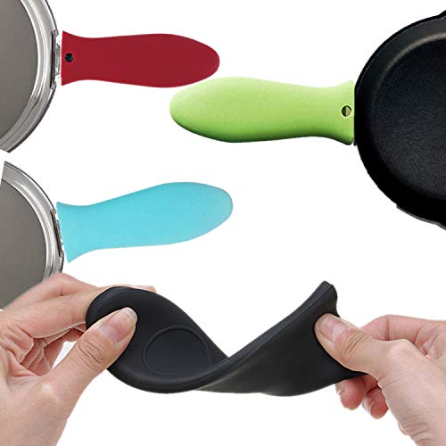 PPX 4 Pcs Silicone Hot Handle Holder,Colorful Kitchen Heat Resistant, Potholder for Cast Iron Skillets, Frying Pans & Griddles Milk Pot Sleeve Grip Handle Cover Red,Black,Blue,Green - Thumbnail 3