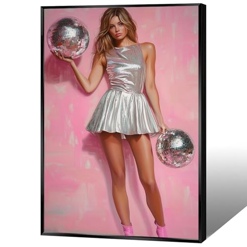 Vintage Funky Disco Ball Hot Girl Canvas Wall Art