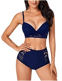 Swiland Trajes de baño de dos piezas para dama, estilo retro, vintage, de cintura alta